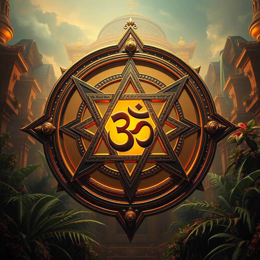 Golden Om Shines Within Ancient Temple