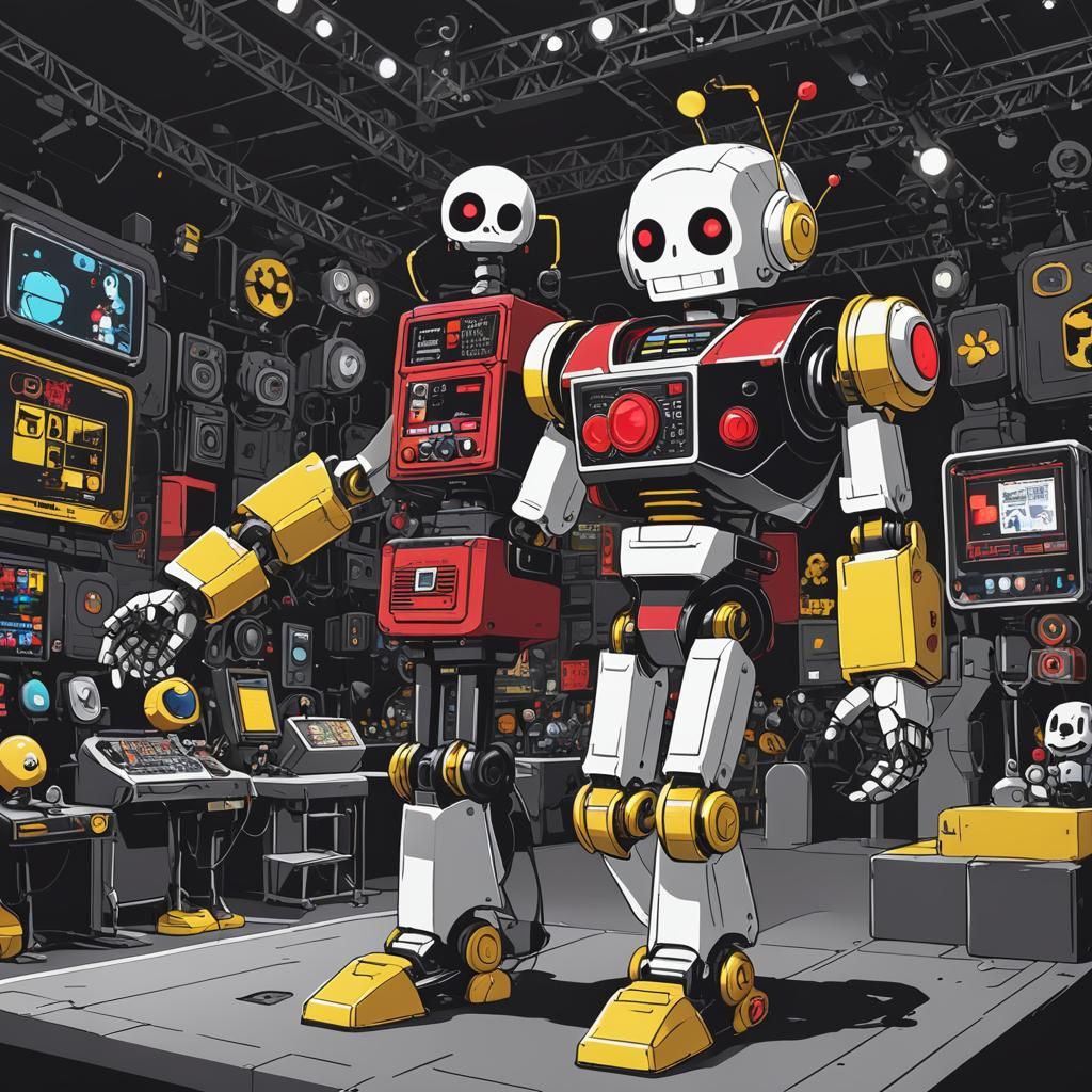 Box Mettaton Robot on Stage in Sci-Fi Style