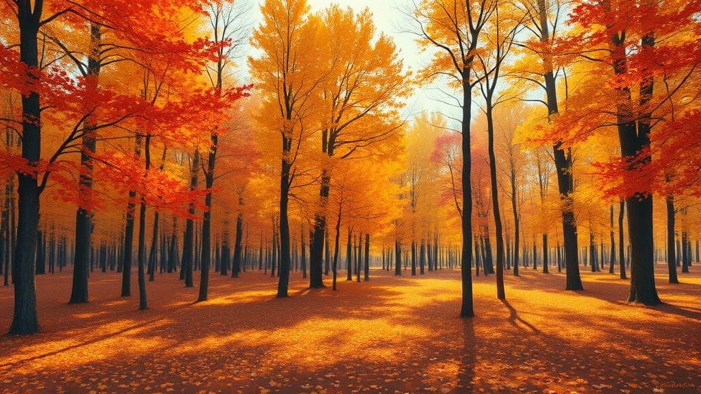 Vibrant Autumn Forest in Romantic Impressionist Style