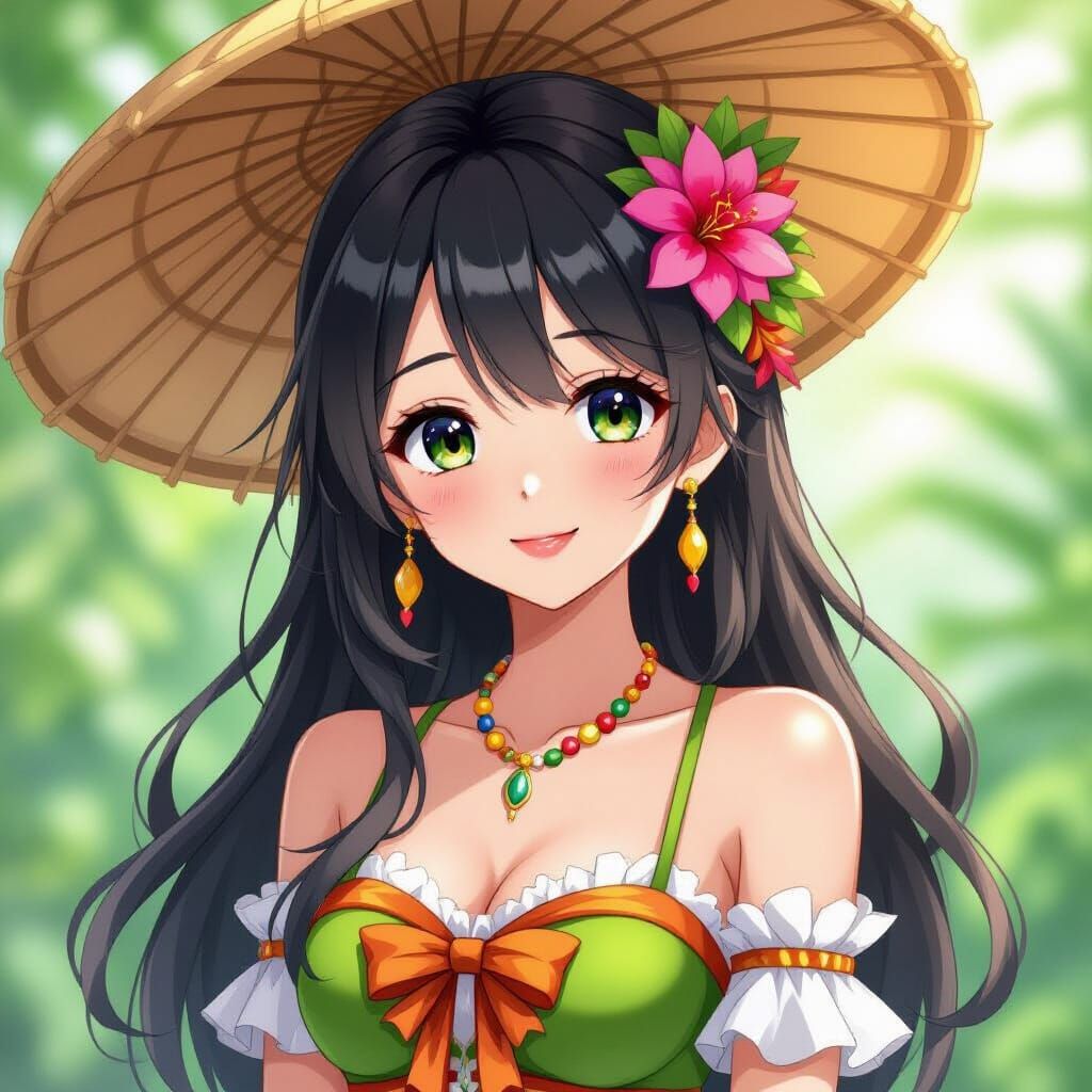 Charming Indonesian Maiden in Anime Style
