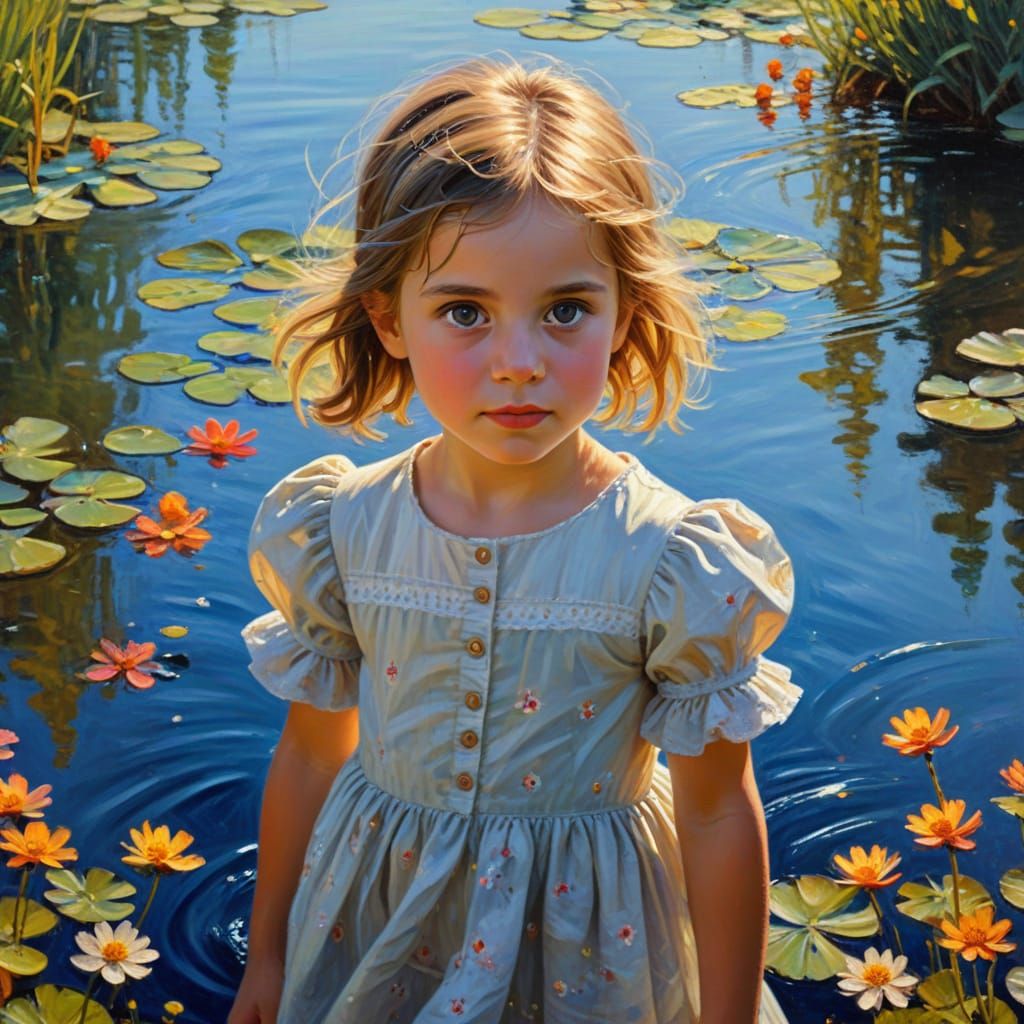 Mother and Daughter on Cruise in Impressionist Style