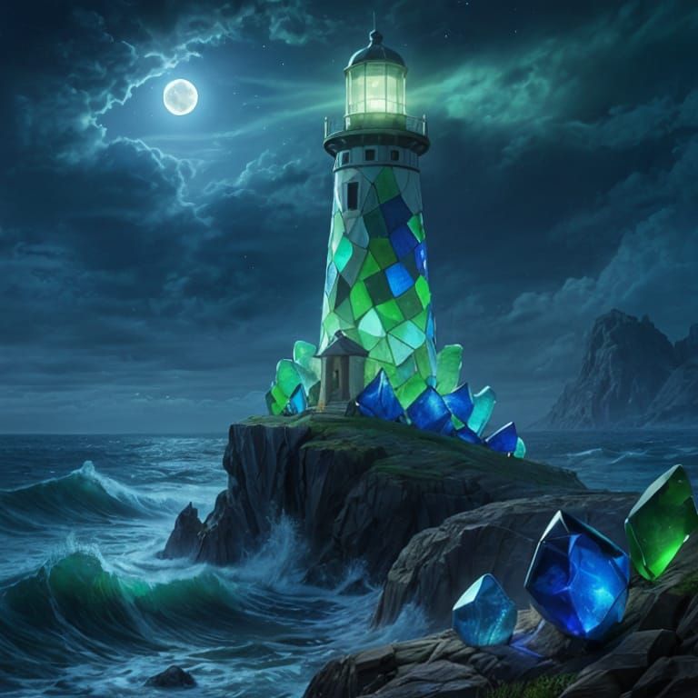Emerald Lighthouse Made of Sea Glass