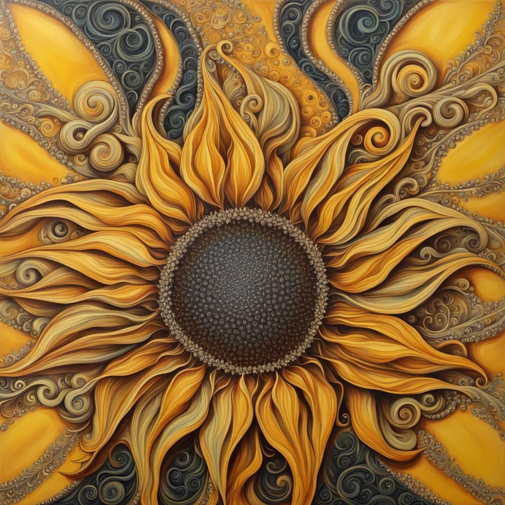 Abstract Sunflower with Crystals and Filigree