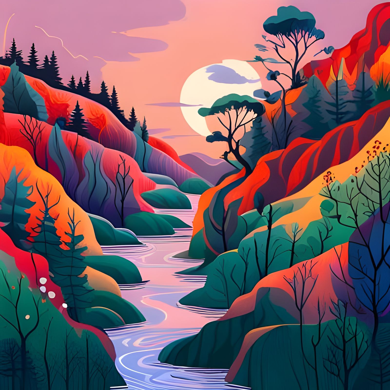 Boho Foliage Watercolor Line Art Design