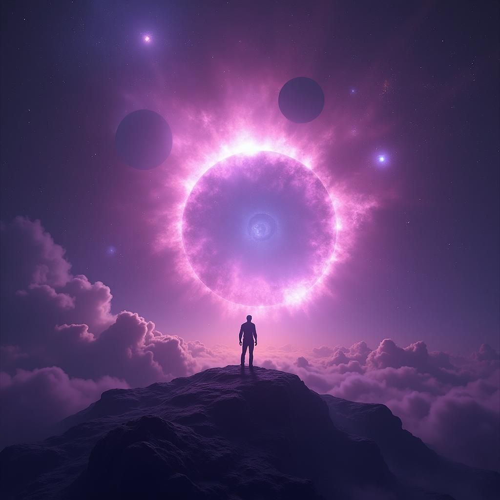 Cosmic Subject in Purple Nebula, Dreamlike Digital Art