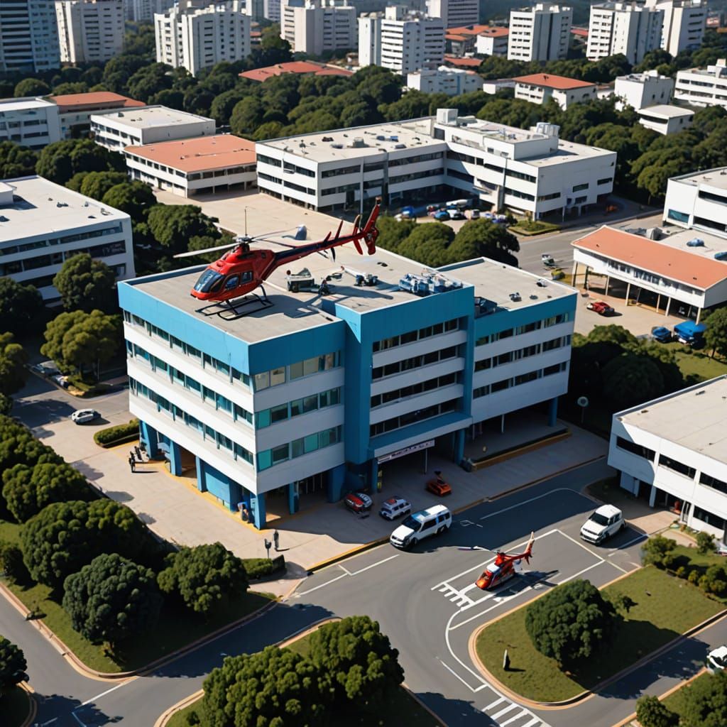 Hospital Rooftop Playground and Heliport Scene