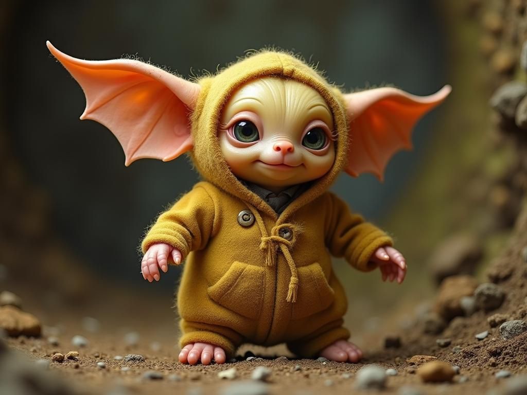 Potato Gremlin in Cave, Watercolor Style