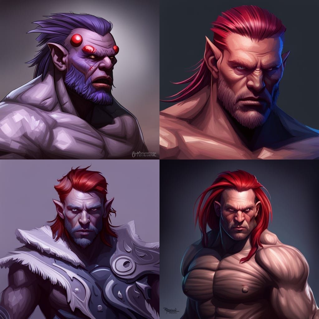 Purple Orc Barbarian Portrait in Hyperdetailed Style