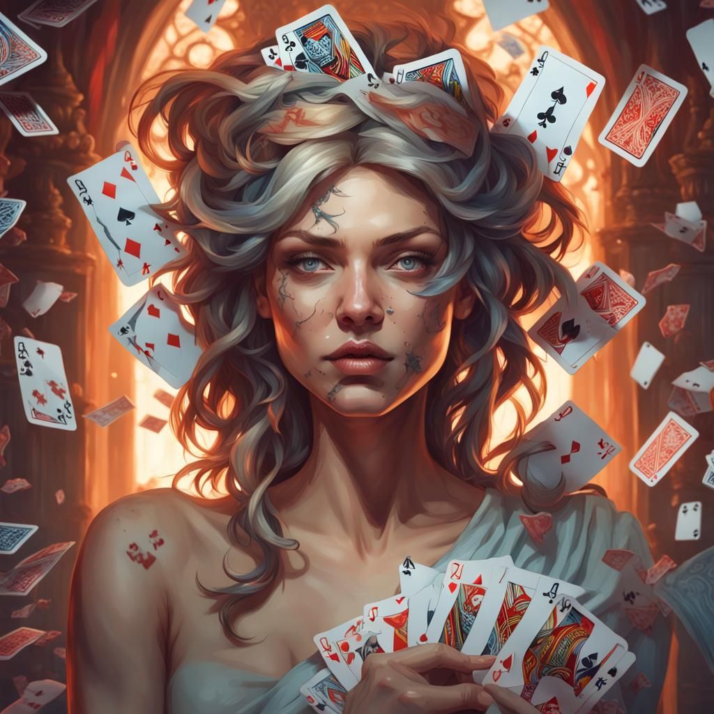 Playing Card Woman: Gambling Addiction Portrait