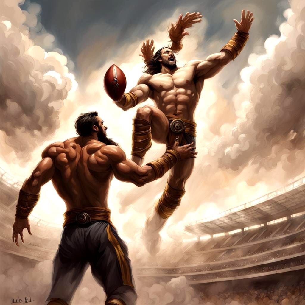 Ares High-Fives Football Player, Julie Bell Style