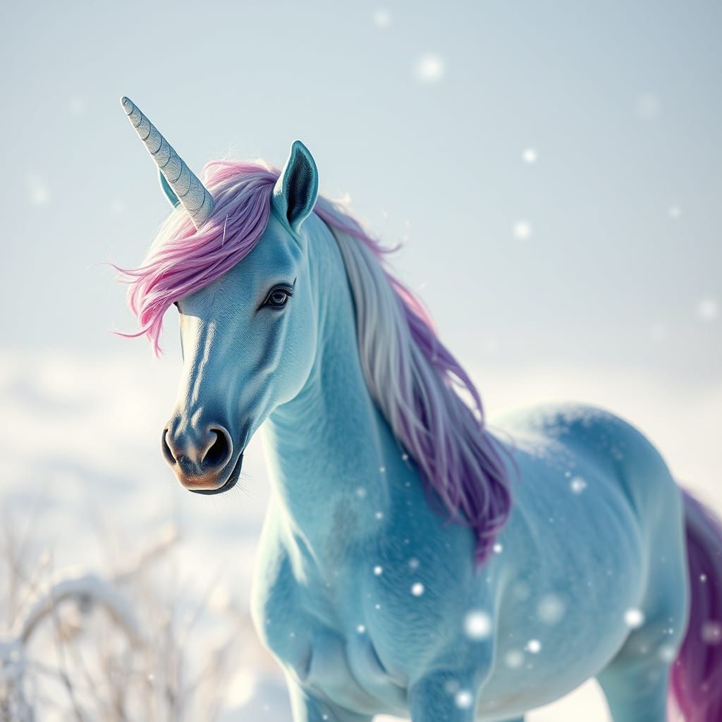 Majestic Blue and Purple Unicorn Reigns in Enchanted Snow Ki...