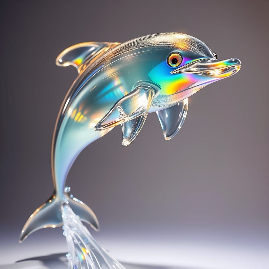 Shimmering Glass Dolphin Sculpture Mid-Leap