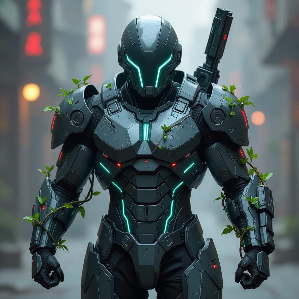 Futuristic War Machine with Teal Glowing Lines