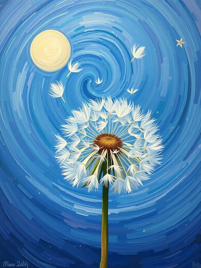 Surreal Dandelion Bloom in Impasto Pastel Colors