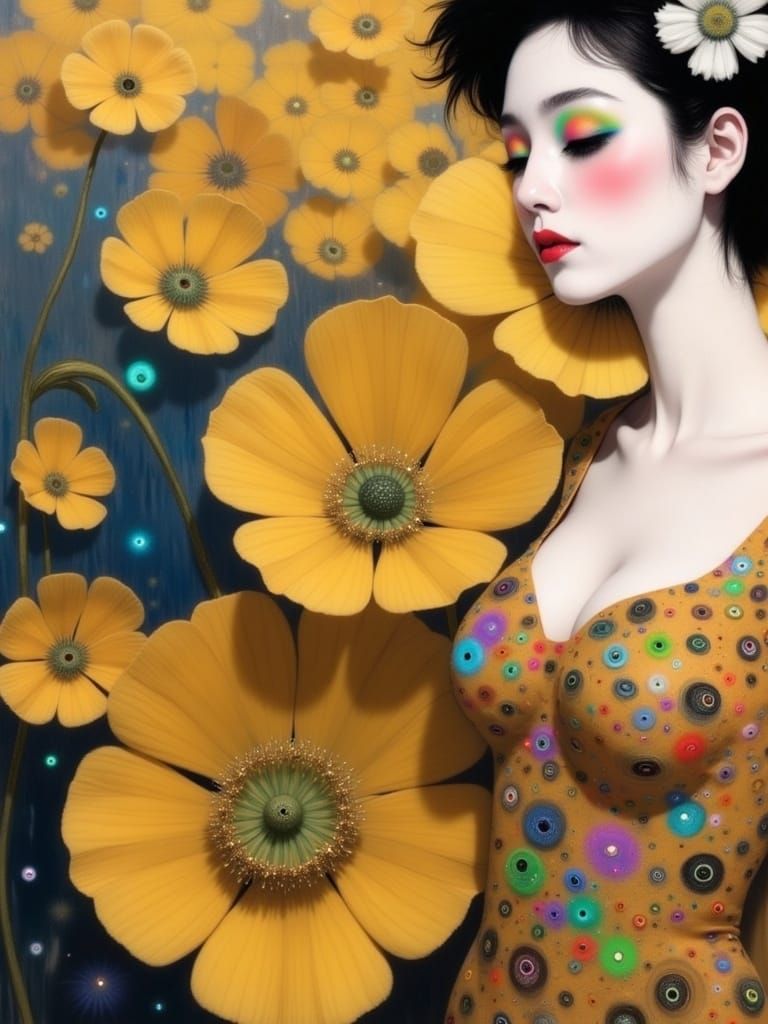 Golden Woman Portrait in Symbolist Style