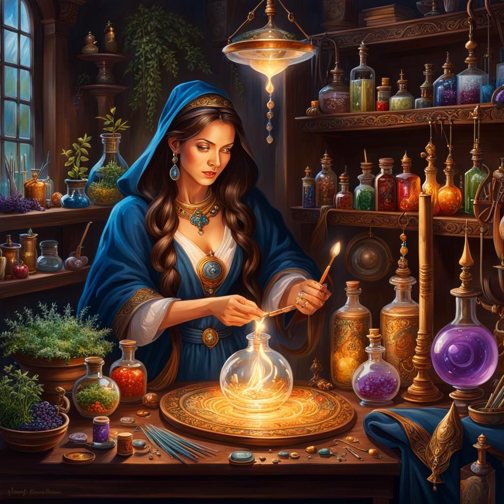 Sorceress Creating Magic Potions