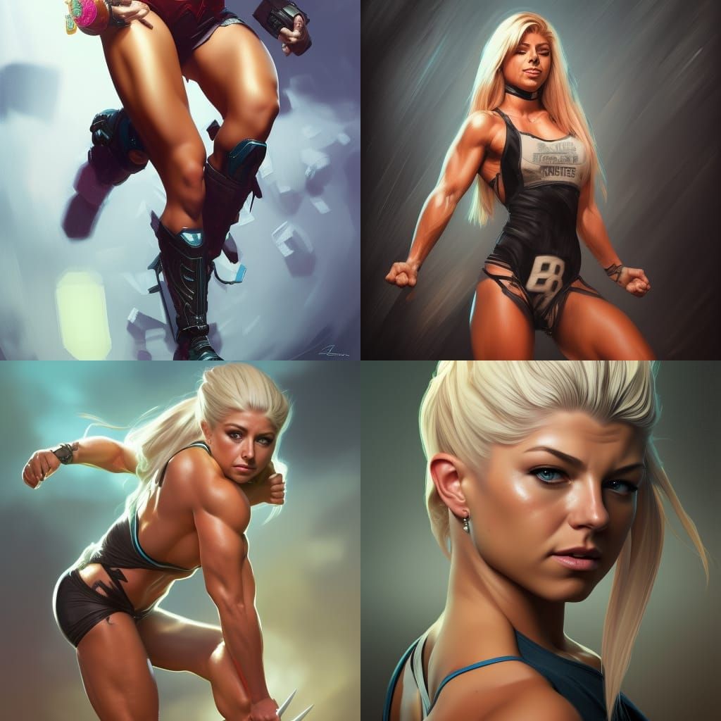 Muscular Woman Flexing, Hyperdetailed Portrait