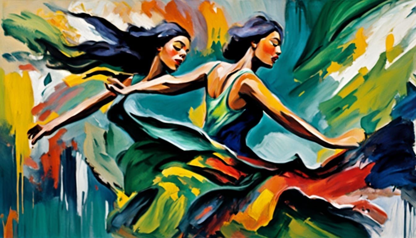 Vibrant Female Dancer in Flowing Swimsuit and Pareo