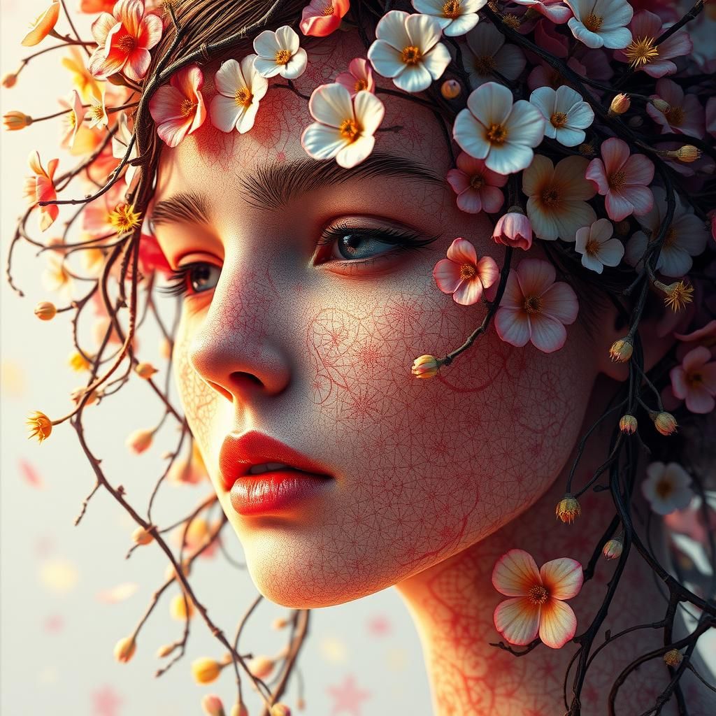 Floral Face Portrait in Hyperdetailed Digital Art