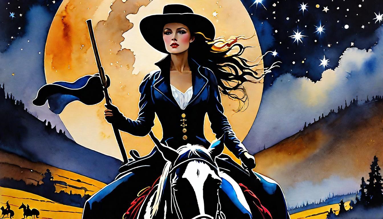 Cowgirl's Starry Night: Gouache and Watercolor Impression