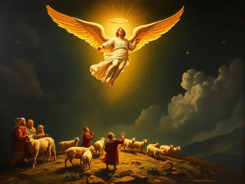 Renaissance Angel Appears to Shepherds, Oil Painting