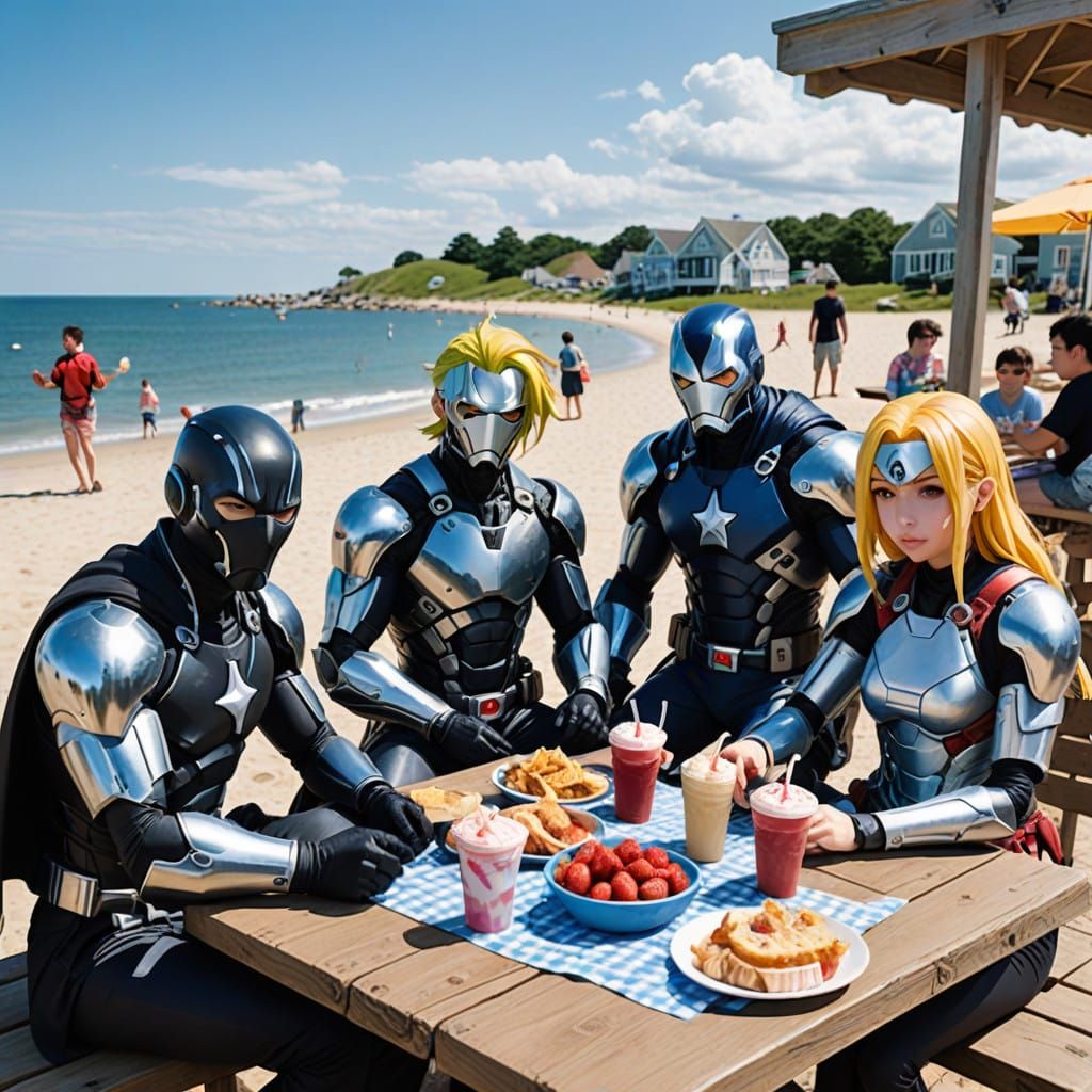 Cyborgs on Vacation in a Vibrant Manga Style