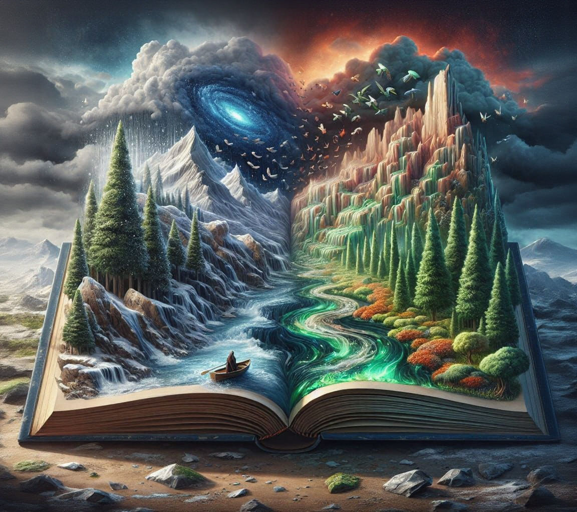 Book Becomes Landscape With River and Mountains