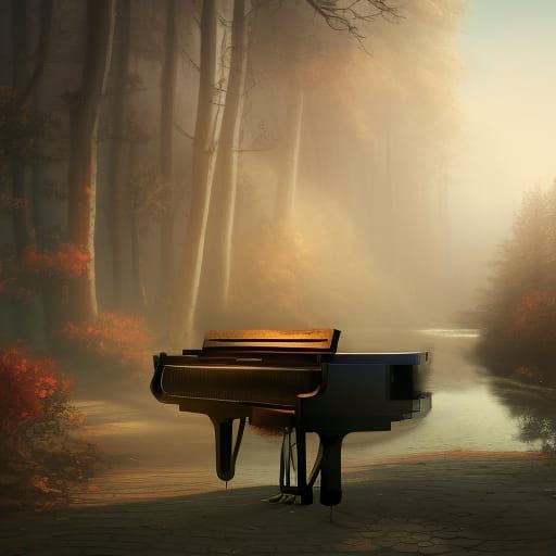 Victorian Piano: Detailed Fantasy Art in Deep Color