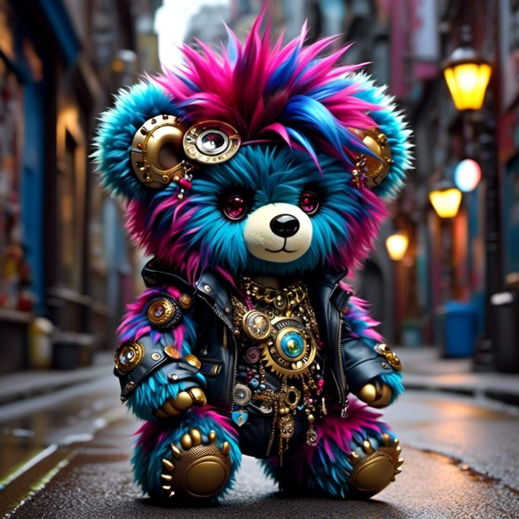 Punk Teddy Bear in Eclectic Artistic Style