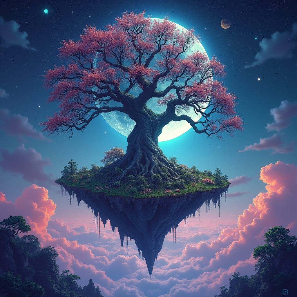 Cosmic Tree of Glowing Constellations in Art Nouveau Style