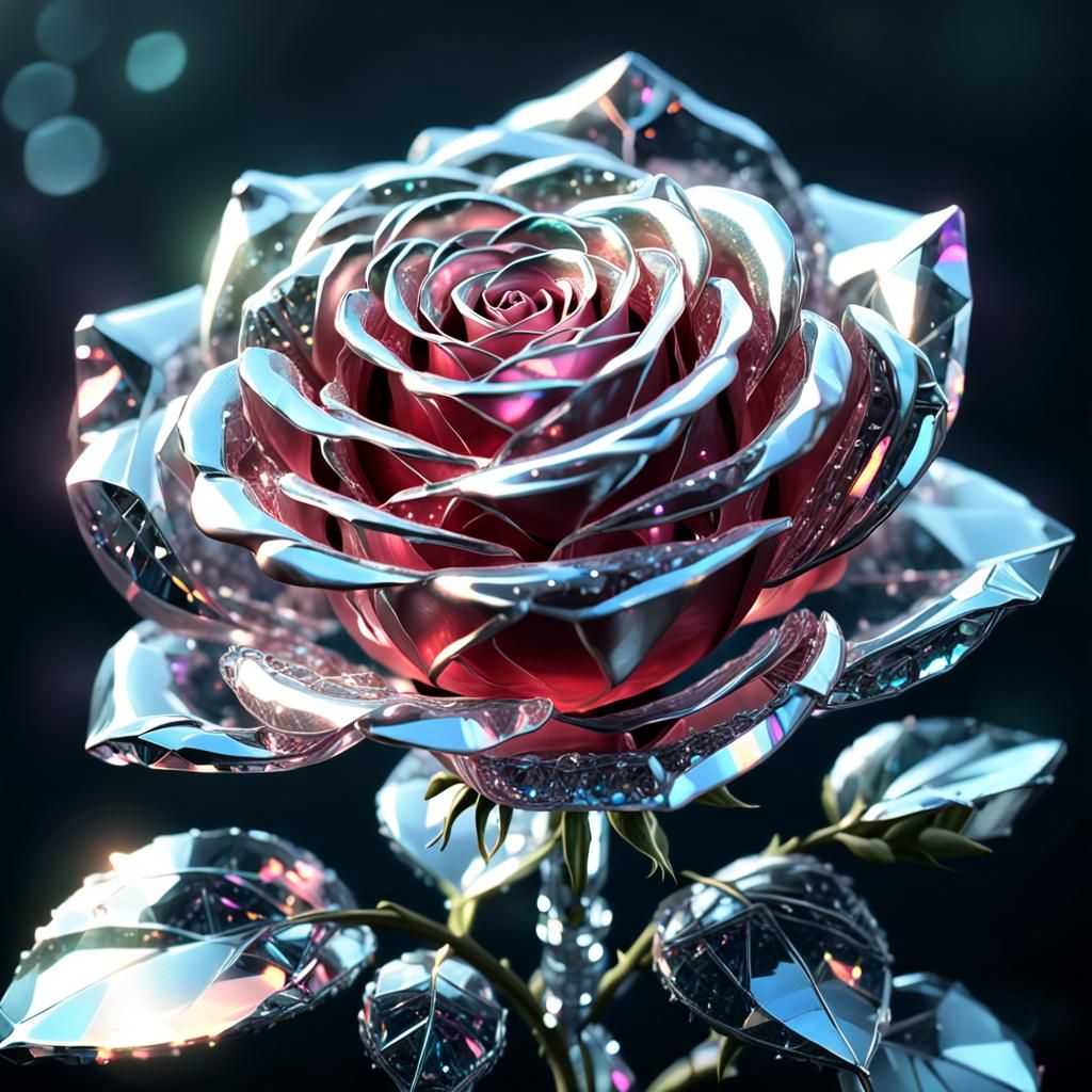 Iridescent Silver Crystal Rose Close-up