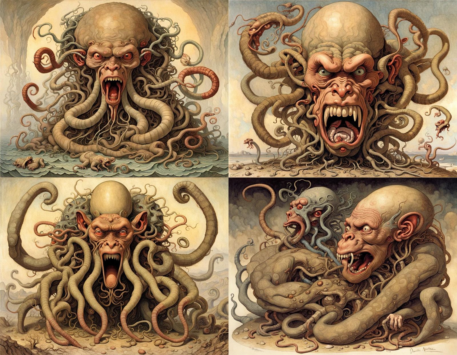 Grotesque Cerebral Creature in Intricate Horror Style