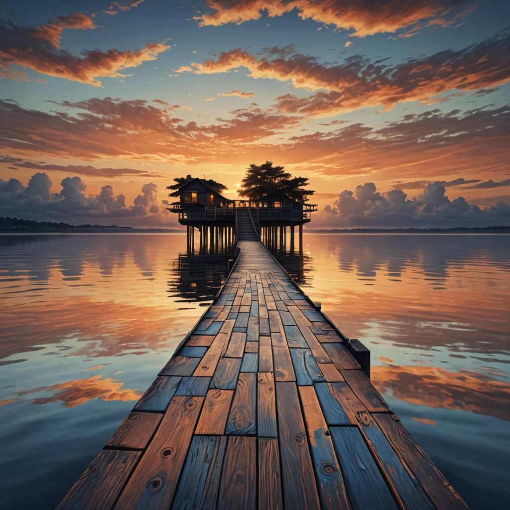 Sunset Voyage: Island Ship in Fantasy Style