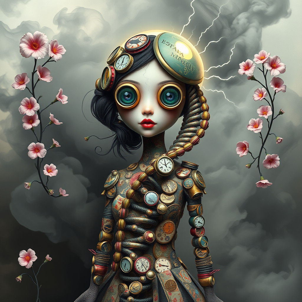 Surreal Woman Portrait with DNA Helix Body