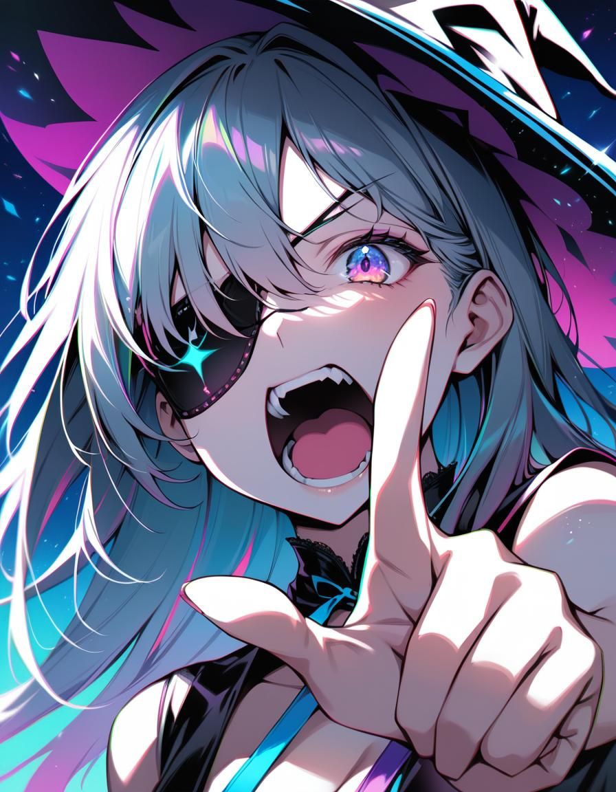 Anime Catgirl Shouting with Magic, Digital Art