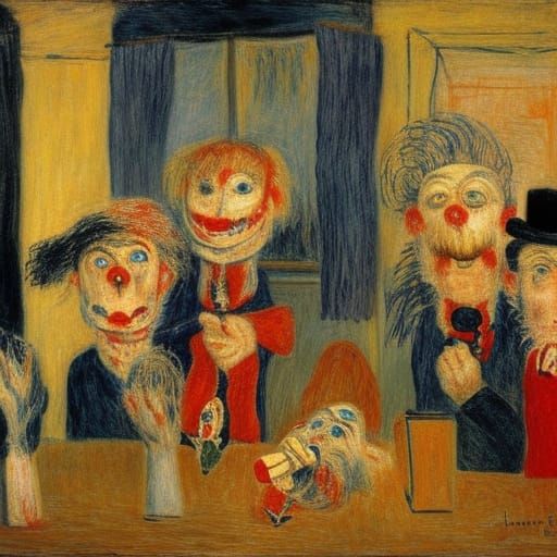Puppets Held in Hands, Grotesque Art Style