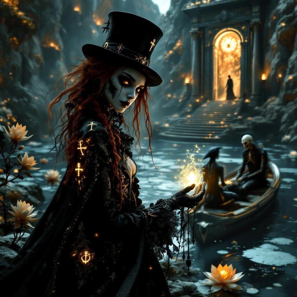 Ethereal Death in Victorian-Punk Attire, Stepping into the G...