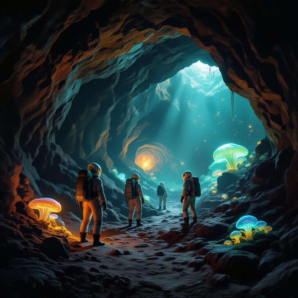 Martian Cave Exploration: Glowing Minerals and Alien Fungi