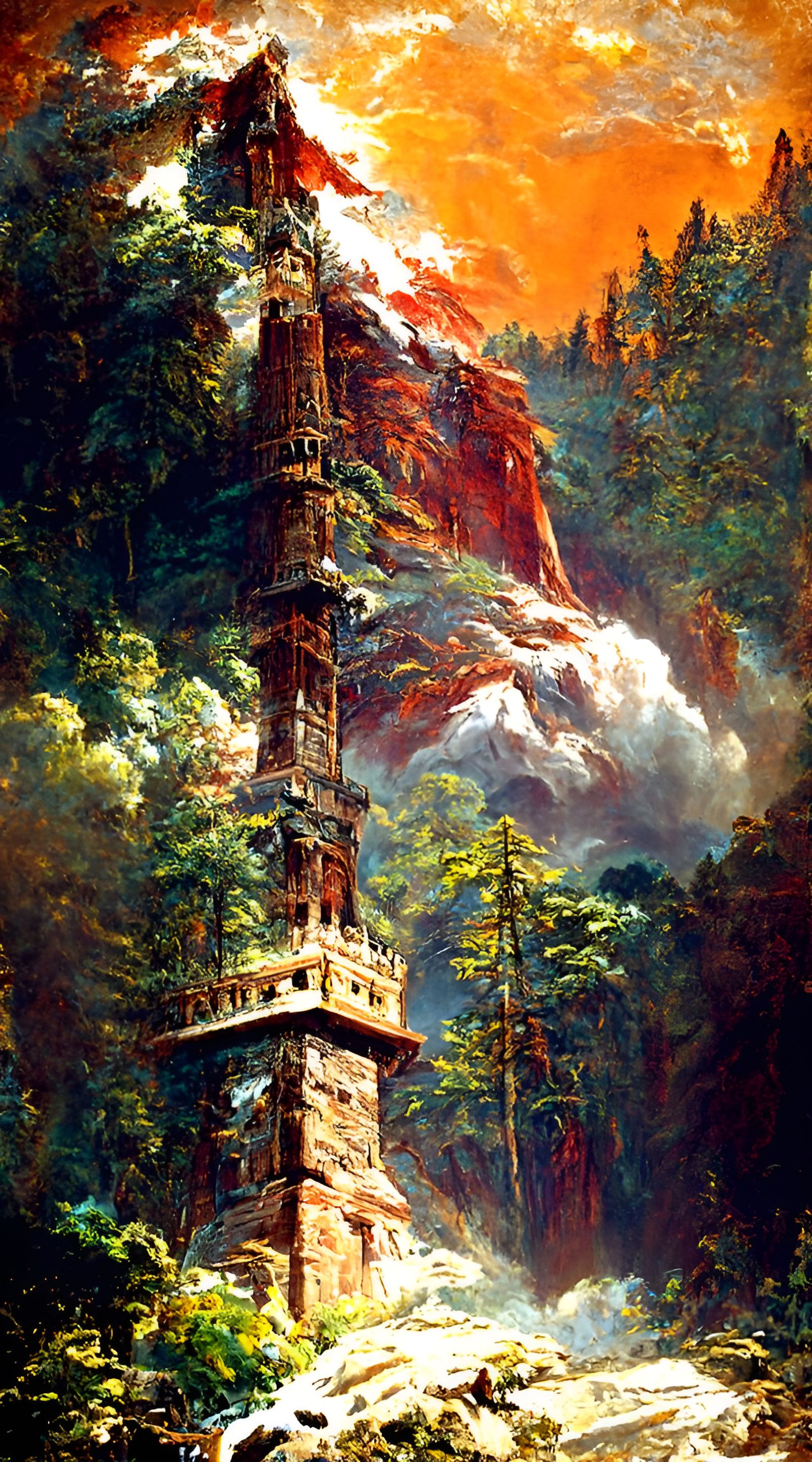 Firewatch Tower in Romantic Landscape Style