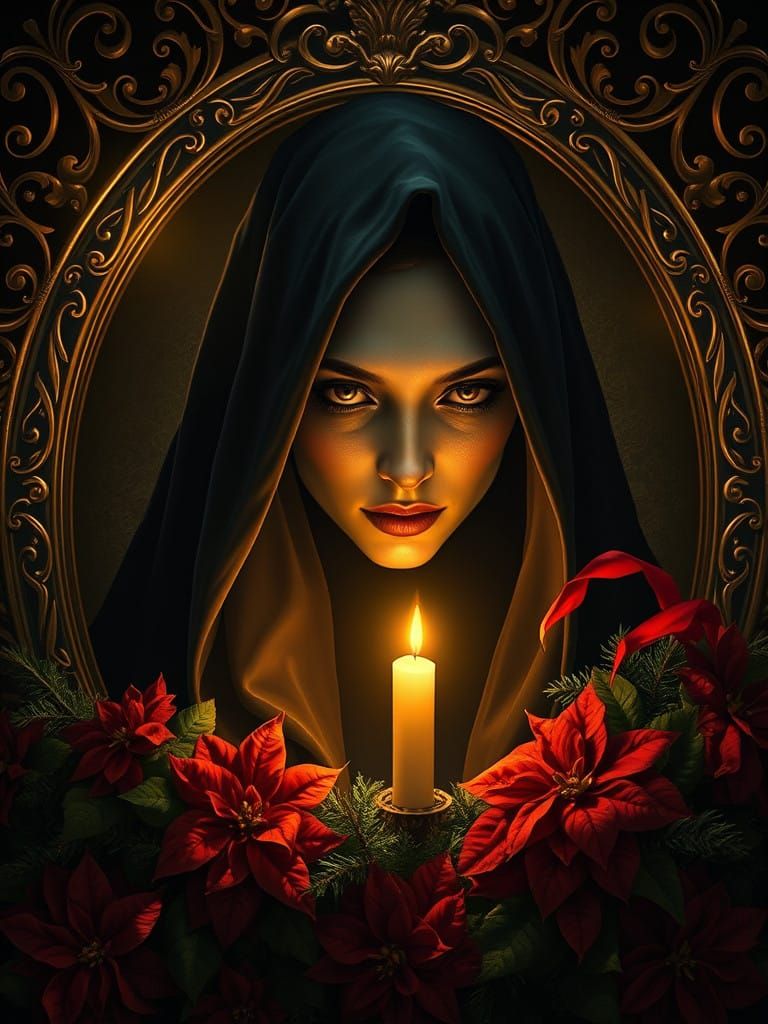 Ethereal Portrait in Gothic Oval Picture Frame, Surrounded b...