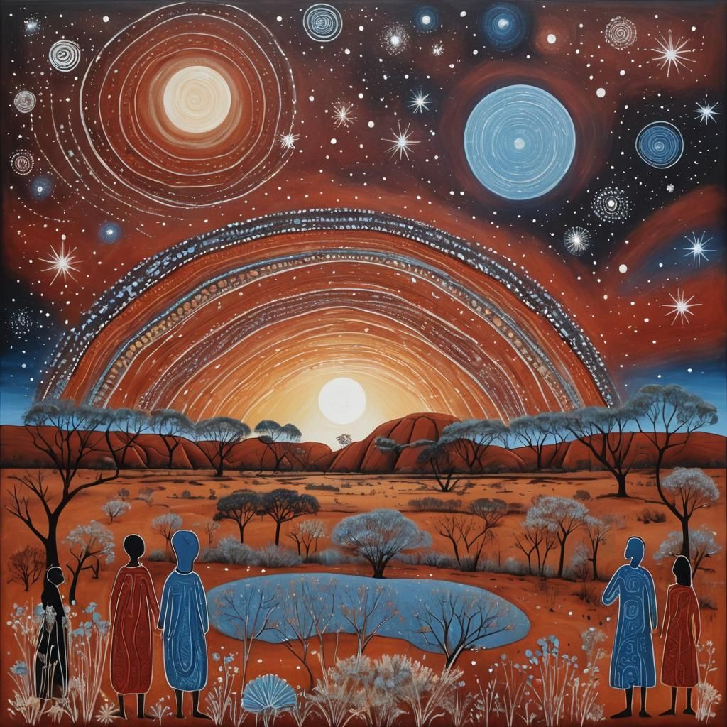 Uluru and Ancestral Spirits in Aboriginal Style