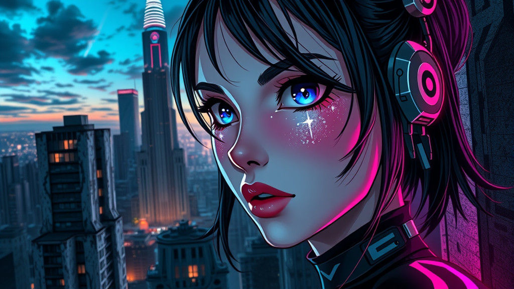 Anime Woman Portrait in Cyberpunk Graffiti Landscape