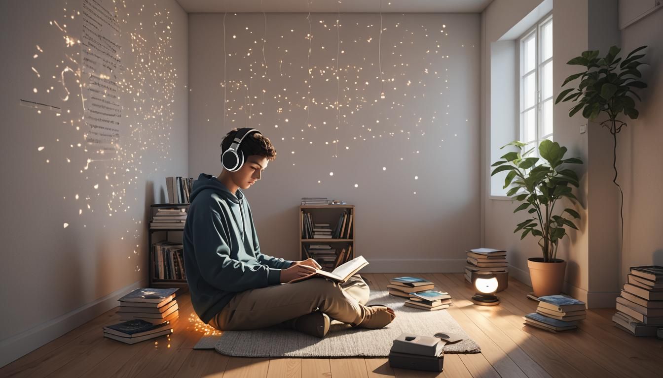 Person Listening to Lo-Fi Music in 3D Render