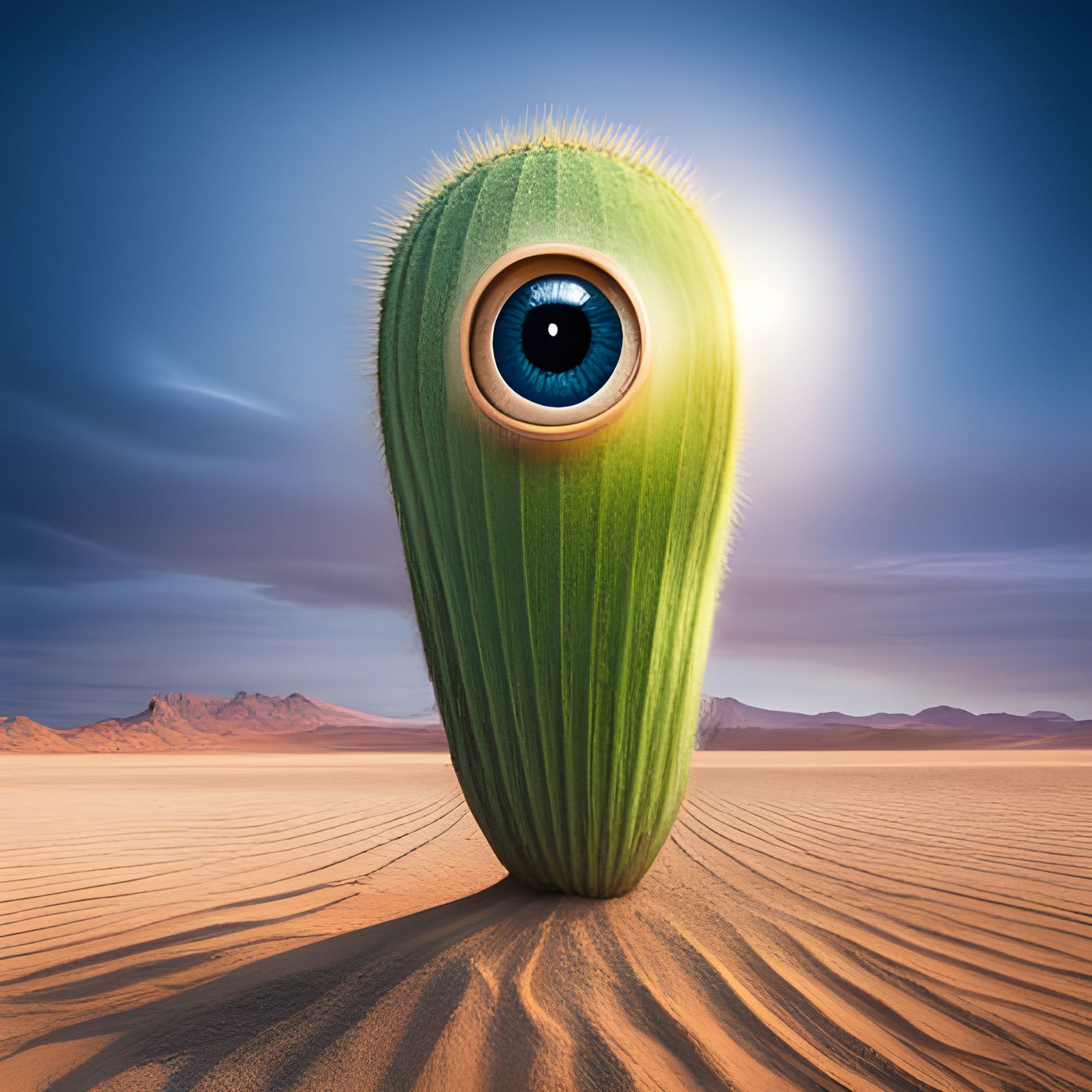 Surreal Cactus Eye in Desert Landscape