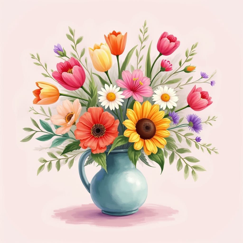 Vibrant Impressionist Bouquet in Soft Pastel Pink