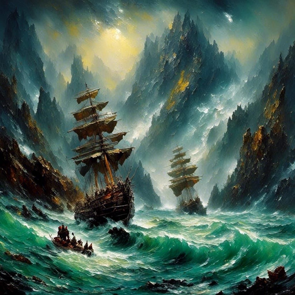 Epic Sci-Fi Raging Tides in Impasto Style