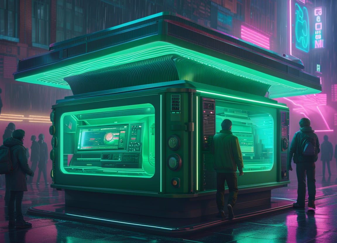 Time Machine in Synthwave Style with Neon Reflections