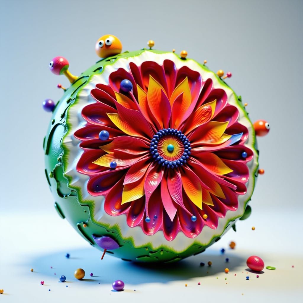 Vibrant Feathery Circular Shape in 3D Impasto