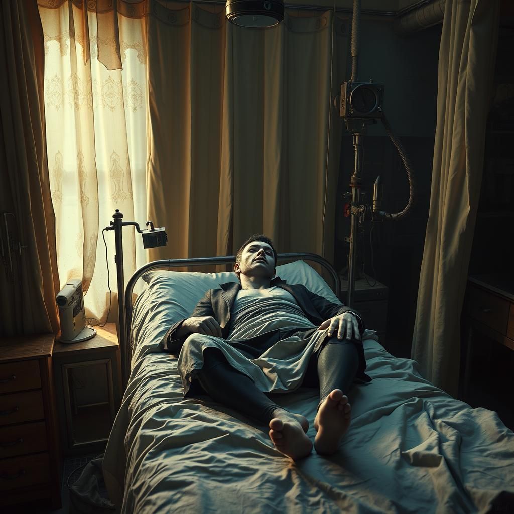 Vampire Reclining on Hospital Bed in Matte Painting Style