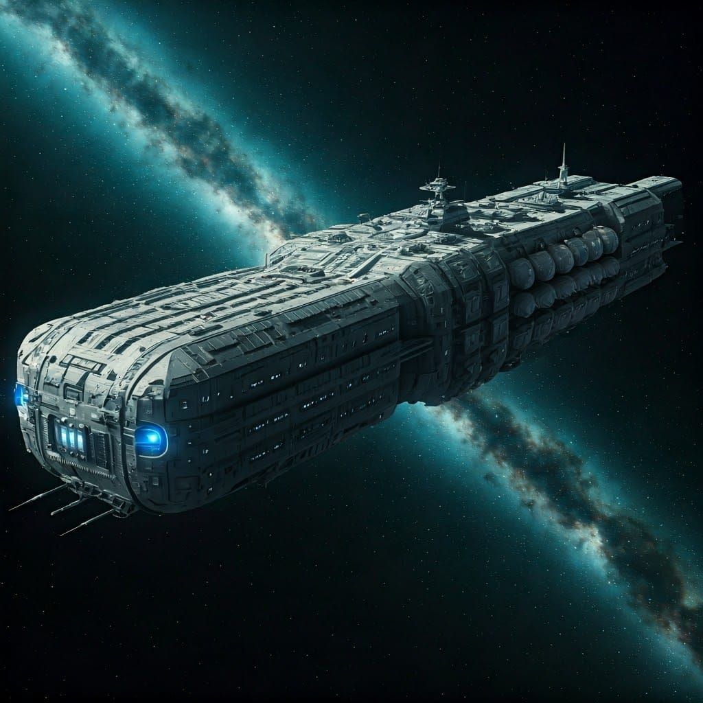 Epic Spaceship Over Nebula: Cinematic Film Still